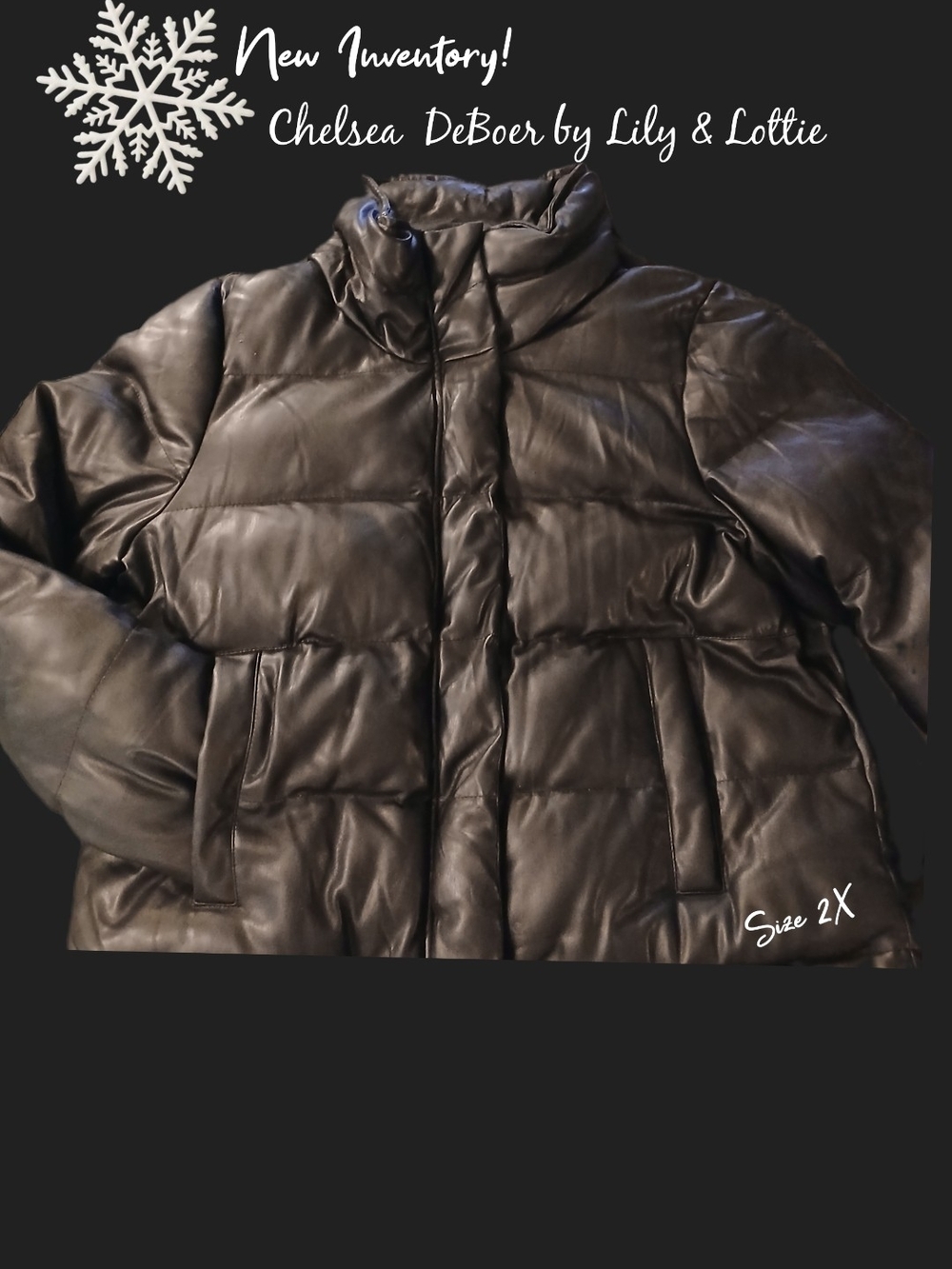 Women's Chelsea DeBoer By Lily & Lottie Black Vegan Leather Puffer Size 2x
